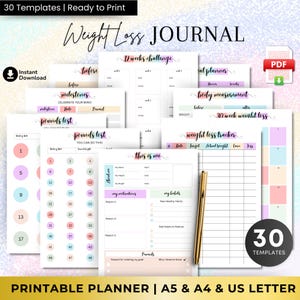 Rainbow Weight Loss Digital Journal | Printable Goodnotes Friendly Weight Loss Tracker | A4 & US Letter Fitness Journal | PDF
