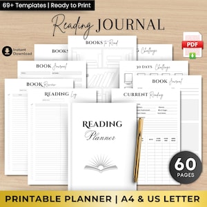 Book Reading Journal Reading Planner Bundle Book Tracker Reading Challenge Book Reading Log Book Review Monthly Yearly PRINTABLE Digital
