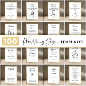 100+ Minimalist Wedding Sign Bundle, Modern Wedding Signage Bundle, Editable Wedding Signs Canva Template, Wedding Reception Signs Set