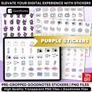 Purple Digital Sticker Book for Goodnotes, PNG Files of Digital Stickers, Sticky Notes, Digital Icon Stickers, Digital Planner Sticker
