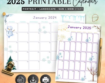 2025 Calendar Printable, Cute Kids Calendar 2025, Wall Calendar PDF, Editable Calendar, Kids Monthly Planner, Homeschool Calendars, Animated