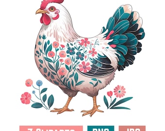 Watercolor Floral Chicken Clipart: Rooster PNG Set (Digital Download)