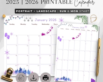 2025-2026 Printable Calendar, Kids Monthly Planner (PDF)