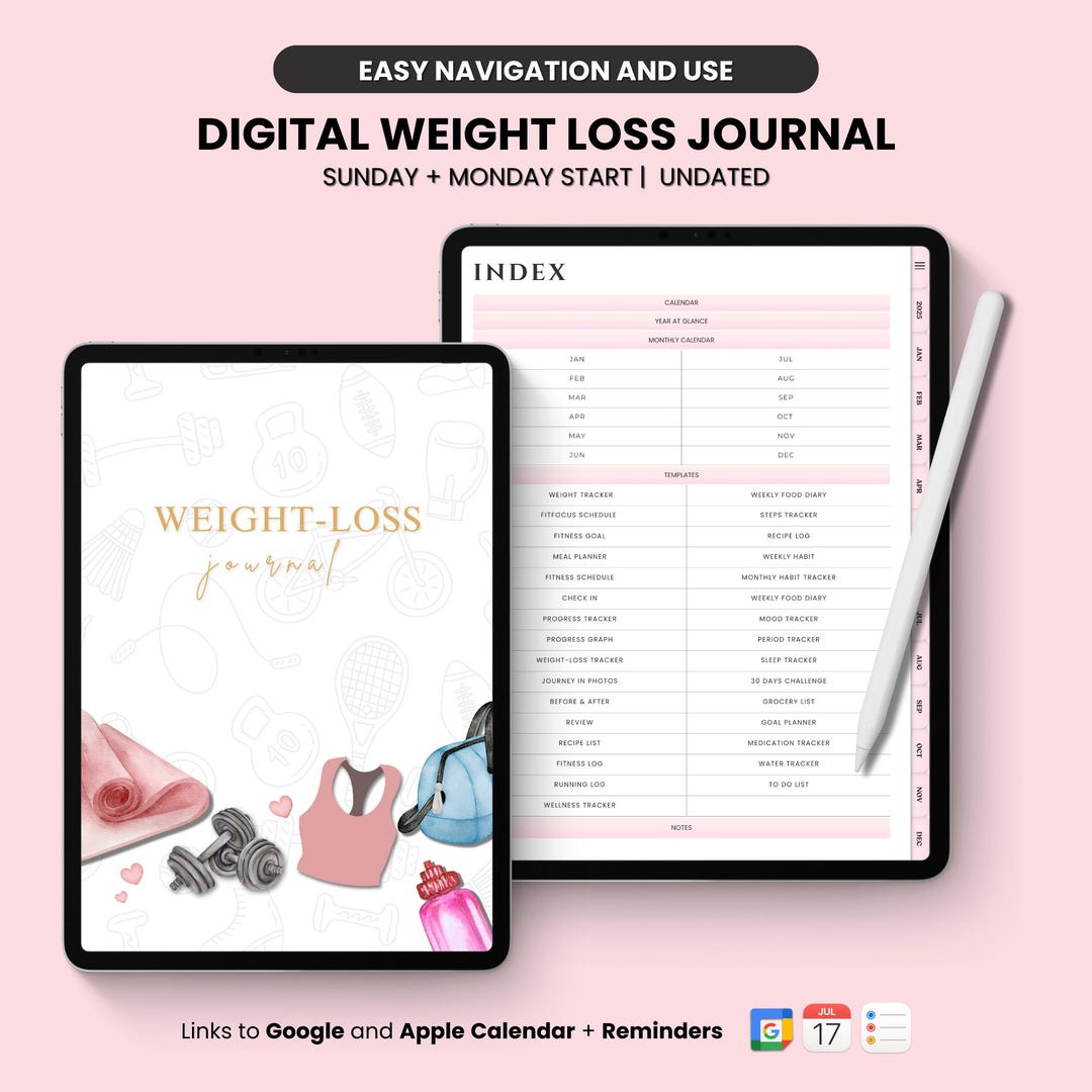 Digital Weight Loss Journal | Digital Fitness Planner | iPad Goodnotes Planner | Undated Fitness ...