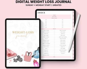 Digital Weight Loss Journal | Digital Fitness Planner | Ipad Goodnotes Planner | Undated Fitness Journal | Workout Planner | Meal Planner