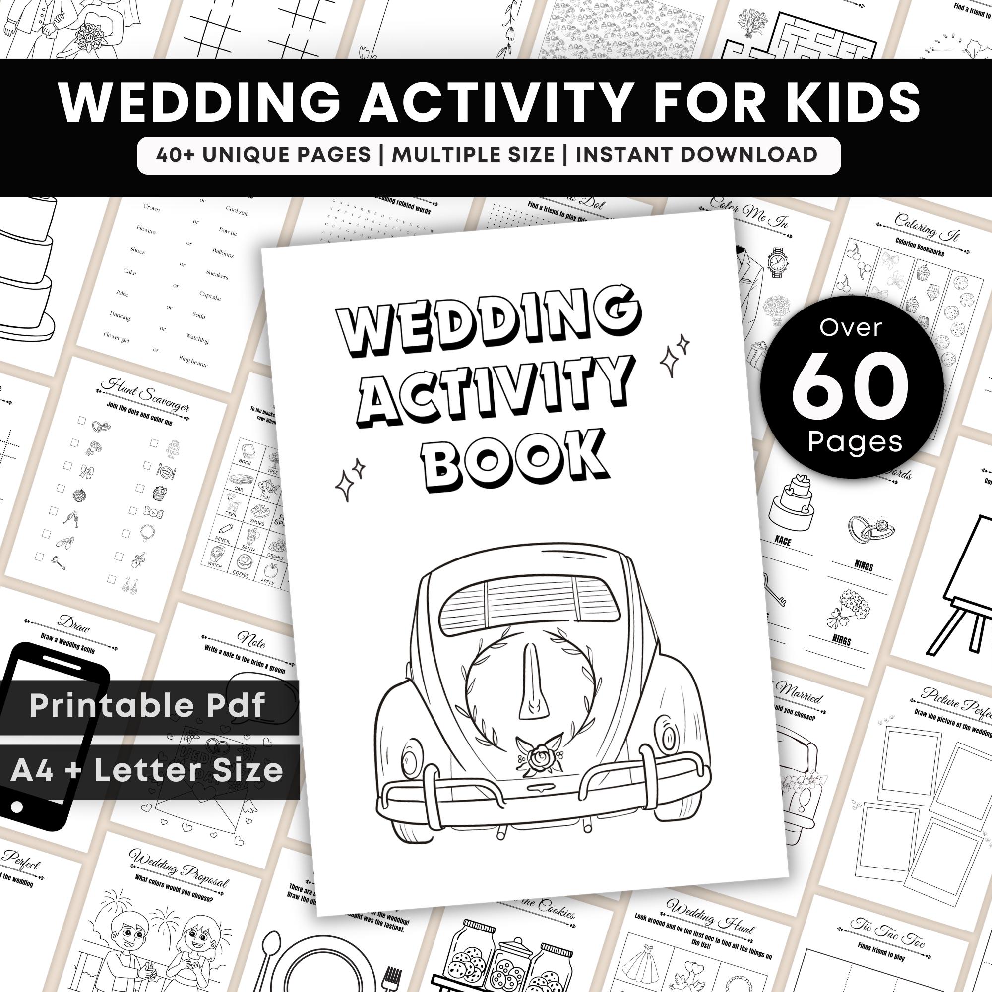 Kids Wedding Activity Book, Wedding Coloring Book, Kids Activity Book, Printable Wedding Coloring, Wedding Table Games, Wedding Favors