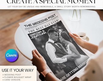 Wedding Newspaper Template with Photo: Editable Canva Program (Digital Download)