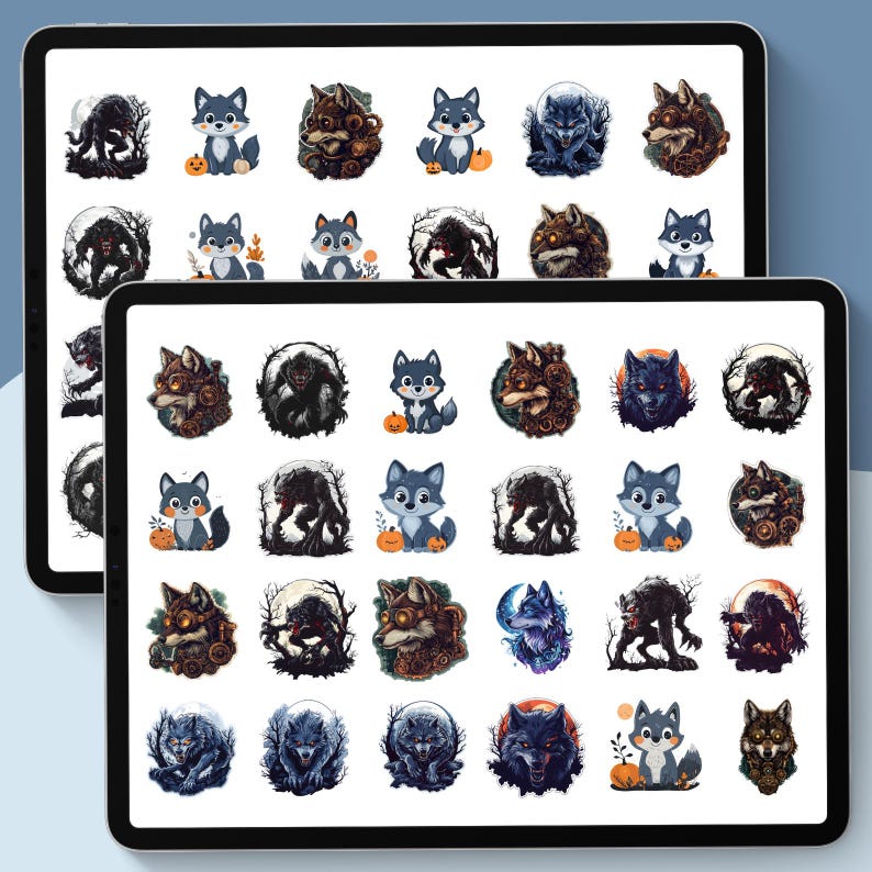 Wolves Sticker Template Halloween Wolf Stickers, Clipart PNG, Goodnotes (digital Download) - Etsy