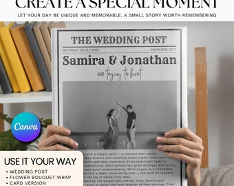 Wedding Newspaper Program Template: DIY Canva Editable (A4 & US Letter) (Digital Download