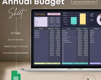 Annual Budget Spreadsheet: Google Sheets Budget Planner (Digital Download)