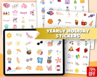 Goodnotes Holiday Stickers, Pre-cropped Digital Planner Stickers (PNG)