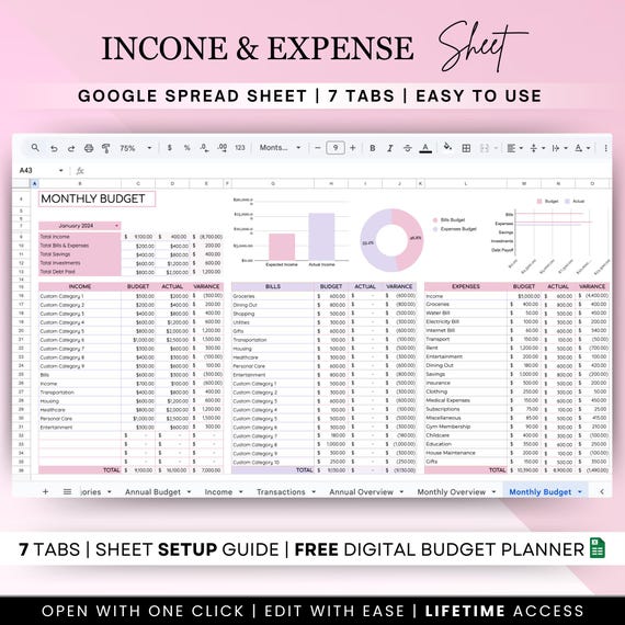 Income and Expense Tracker: Google Sheets Budget Template (Digital Download)