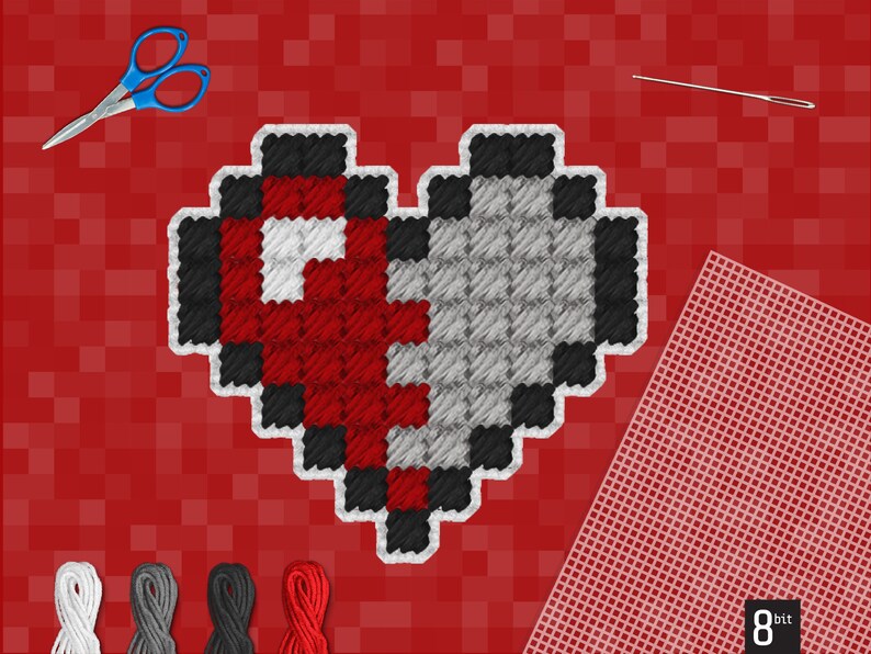 Pixelated Needle Thread Heart #1 – Retro Pixel Heart Meter Plastic Canvas Pattern - Etsy