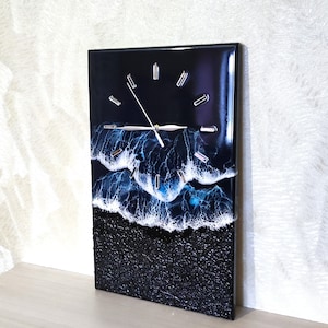 20 Inch Resin Ocean Wall Clock, Beach Themed Wall Art Resin, Black Blue Night Ocean Resin Clock, Rectangle Wall Clock