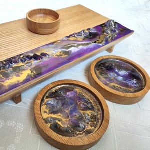 Personalized Sushi Plate With Coasters, Purple Sushi Serving Board, Unusual Gift For a Man