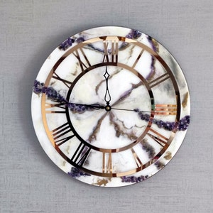 18 Inch Purple Resin Wall Clock, Amethyst Wall Clock, Resin Marble Clock, Elegant Wall Clock, Wall Clock New Home Gift