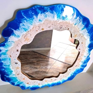 Resin Ocean Art Mirror, Asymmetrical Wall Mirror, Wall Art Mirror Trendy,  Beach House Gift, Housewarming Gift For New Home