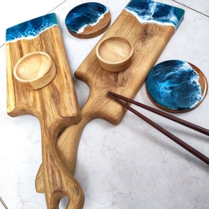 Juego de 2 bandejas de madera ovaladas, platos de madera para queso, sushi,  aperitivos, frutas