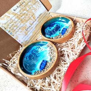 Personalized Ring Dish, Ocean Resin Trinket Dish, Wooden Epoxy Dish, Engagement Gift Gifts for Her, Home Decor, Mother’s Day Gift