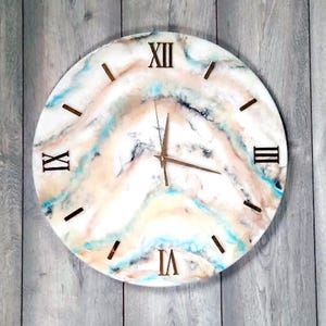 Resin Wall Clock, White Beige Epoxy Resin Art Clock, Clock 20 Inch