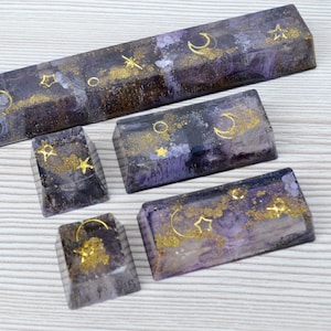 Artisan Resin Keycap: Galaxy Moon & Stars, Custom Esc/Shift/Spacebar