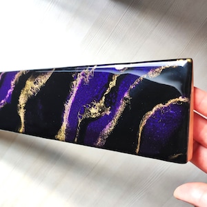 Artisan Resin And Wood Black Purple Gold Wrist Rest