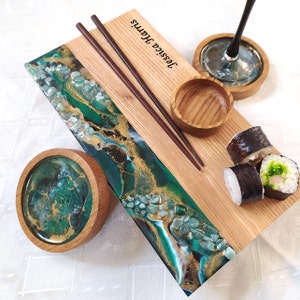 Personalized Sushi Board With Coasters, Sushi Serving Tray Board, New Home Gift Sets, Useful Mothers Day Gift