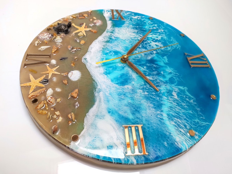 Resin Ocean Clock Teal Wall Clock Ocean Wave Clock Beach Etsy