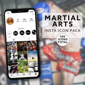 100 Instagram Story Highlight Icons | Monochrome Martial Arts Pack | 25 Highlight Covers in 4 Colours