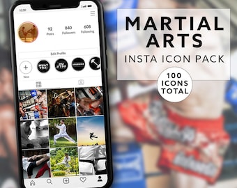 100 Instagram Story Highlight Icons | Monochrome Martial Arts Pack | 25 Highlight Covers in 4 Colours