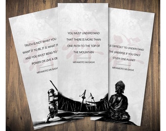 3 druckbare Miyamoto Musashi Lesezeichen | Mussashi Zitate | Buch der fünf Ringe