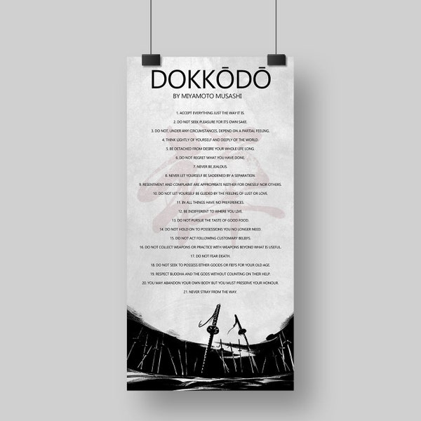 Dokkodo by Miyamoto Musashi / Book of Five Rings /Samurai Warrior Code - Digital Printable Wall Art