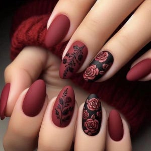 Burgundy Press On, Flower, Brown, 3D press on Nails, Handmade 3D False Nails, Edgy Nails for Birthday Party Holiday,Vacation , Gift for Her