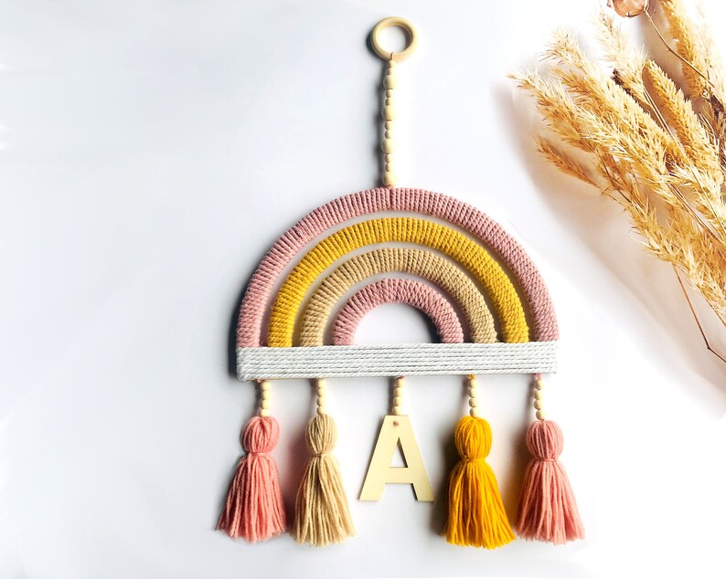 Personalised Nursery Wall Hanging, Macrame Rainbow Wall Decor With Name