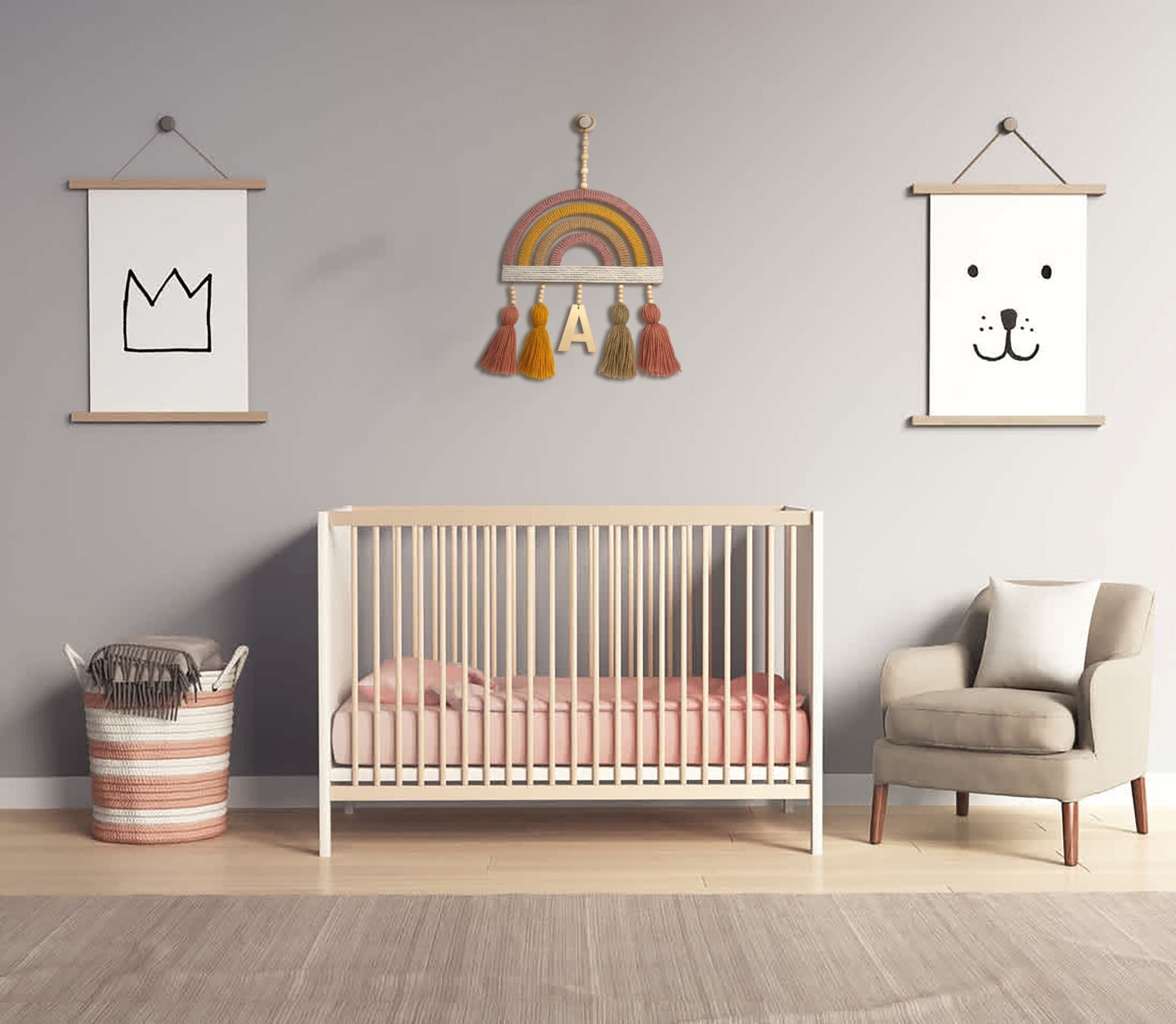 Personalised Nursery Wall Hanging, Macrame Rainbow Wall Decor With Name