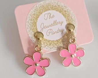 Clip-On Gold Tone Flower Earrings 6 colours available