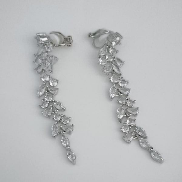 Silver Tone Crystal Dangle non pierced/clip on earrings adults