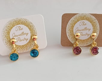 Clip-On Coloured Stone Earrings, Gold Tone