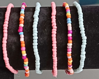Child/Teenager/Adult Pink, Aqua and Multi bead bracelets set of 6