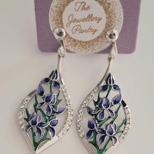 Silver Tone Blue Leaf Crystal Dangle non pierced/clip on earrings adults