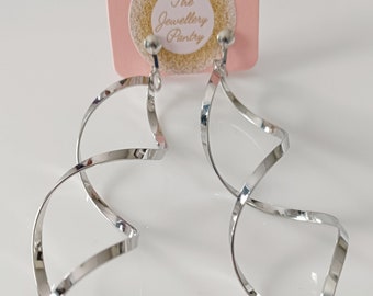 Clip on earrings/non pierced Large Spiral Earrings available in Silver Tone