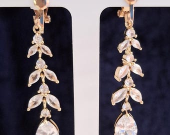 Clip-On Gold/Silver Tone Cubic Zirconia Drop Earrings
