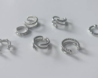 Silver metal ear cuffs / cuff earrings set of 7