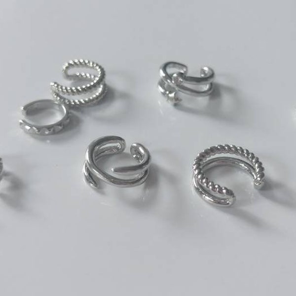 Silver metal ear cuffs / cuff earrings set of 7