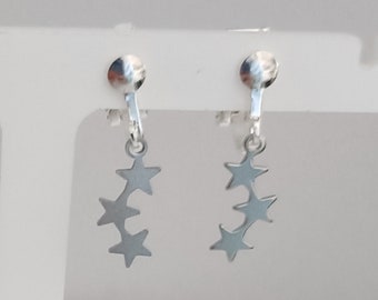 Clip-on goud/zilverkleurige Triple Star Dangle Oorbellen