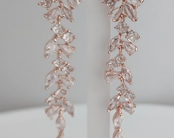 Rose Gold Tone Crystal Dangle non pierced/clip on earrings adults