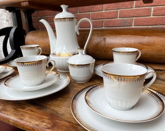 Service à café en porcelaine service à thé à bord doré Bavaria Waldershof pour 9 personnes