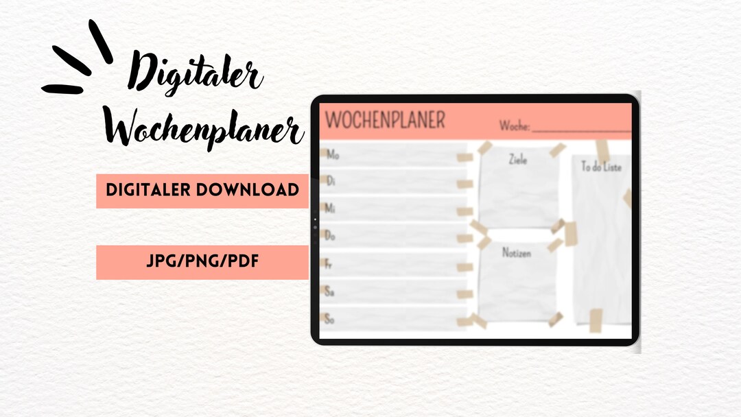 Wochenplaner Zum Ausdrucken PDF Png Jpg in A4 | To-do Liste Wochenplan