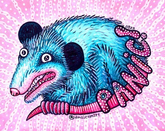 Funny Opossum, Panic Possum, Screaming Opossum, Possum Art, Opossum Art, Printable Art, Opossum Painting, Opossum Wall Decor, Opossum Print