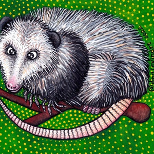 Cute Opossum, Green Opossum, Art Print Opossum, Possum Art, Opossum Art, Animal Art Print, Watercolor, Opossum Painting, Printable Art